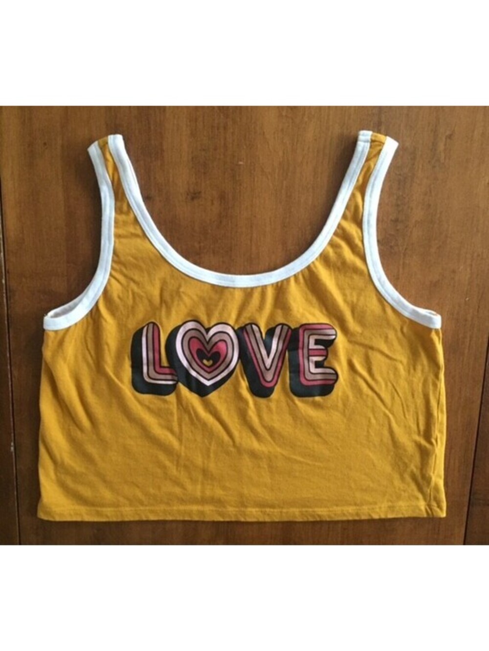 FREEZE Womens CROPPED TANK TOP 'Love" SLEEVELESS Yellow WOMENS MEDIUM